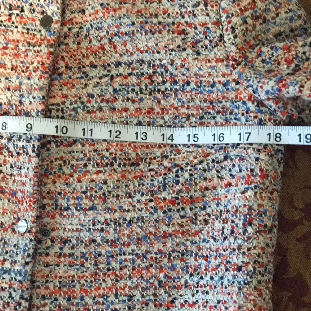 H&M | Multicolor Tweed collarless Blazer in Red and Blue Size 8